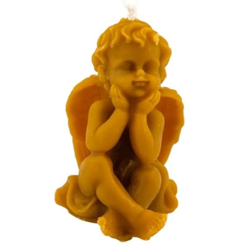 Valmoni Vela Ángel Vela de Miel, Cera Pura de Abeja, Olor Miel 100% Natural, Forma Angelito, Hecha a Mano, Textura Panal Natural Sin Parafina Endulza 10x5,5 cm Aroma