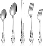 Cididu 40 Pièces Retro Royal Silverware Set pour 8, Set plat en acier inoxydable, lave-vaisselle Set de vaisselle sécuritaire incluant fourchettes et couteaux, Couverts vintage pour le mariage, la fête et Noël