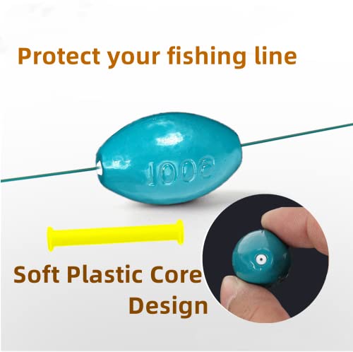 DAMIDEL Egg Lead Fishing Sinker Kit with Soft Plastic Core,Pressure Casting Fishing Weights, Bule Red Mixed, 5.3oz, 4.2oz...2.8oz..3/8oz.. 1/10oz,Protect Line, Bass Weight Saltwater Freshwater 5g