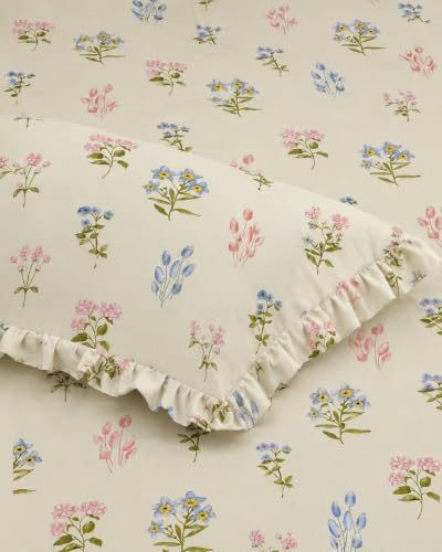 Image of Cotton Feel King Size Flat Bedsheet for Double Bed (90 x 100 Inches | 230 x 250 cm) with 2 Pillow Covers | Soft & Smooth Printed Bedsheet for Daily Use (CREAMFrill, King Bed-90x100)