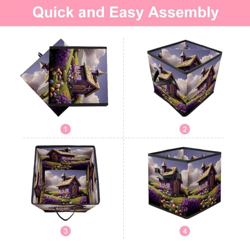 Panier de rangement maison de pâques violet pour étagères durables - 7