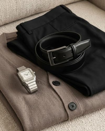 Image of CHAOREN Leather Dress Belt Men 2 Pack - 1 3 /8 inch Mens Belts for Work Business Casual Jeans