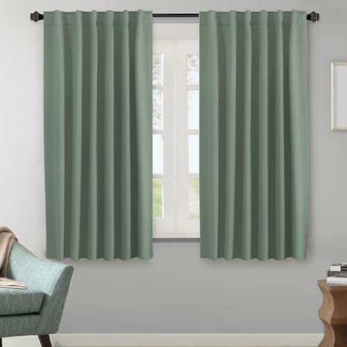 Image of H.VERSAILTEX Blackout Curtains Thermal Insulated Window Treatment Panels Room Darkening Curtains for Bedroom Back Tab /Rod Pocket Small Window Curtains (2 Panels, Green Bay, 52 x 63 Inch)
