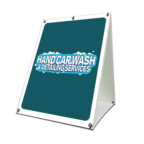 Hand Car Wash 24" x 36" A-Frame Sidewalk Sign| Advertise Your Business | Images On Both Sides | Auto Detailing Detailer Detail | Made in The USA