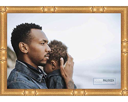 Poster Palooza 11X14 Frame Gold Bamboo Wood Picture Frame - Uv Acrylic, Foam Board Backing & Hanging Hardware Included #TOP4