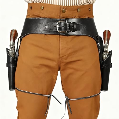 Black Cowboy Holster Western Double Holster Wild Hip Adjustable Gunfighter Pistol Holder for Men Women Halloween Cosplay Masquerade Party Prop