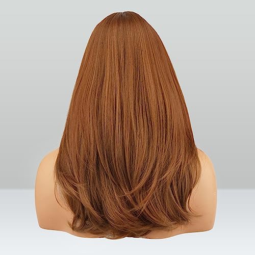 Image of FESHFEN Wigs with Bangs for Women, Synthetic Natural Looking Long Layered Straight Auburn Hair Wig for Women Daily Party Use 18 inch