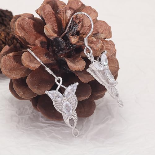 925 Sterling Silver Lord of the Rings Earrings, LOTR Arwen Evenstar Drop Dangle Earrings, Hobbit Jewelry Gift for Women, 1.42x0.47 Inches2