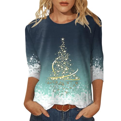 Genérico Mujeres Túnica Diario Navidad Impreso O Cuello Redondo Manga Larga Blusa Flor Suelta Lado Dividido Tops T-shirt, menta verde., XXL