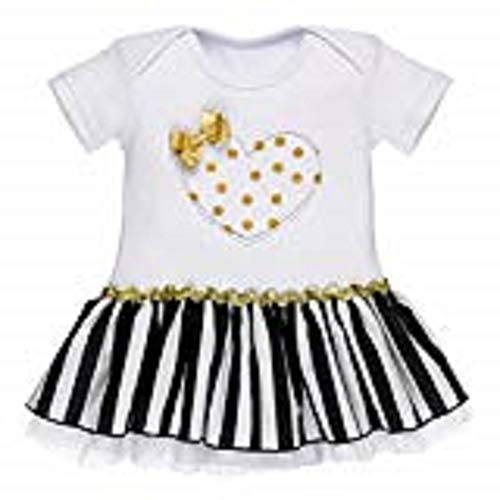 Blk/Wht/Gold Heart Infant Dress with Built in Onesie 0-6 Mos.