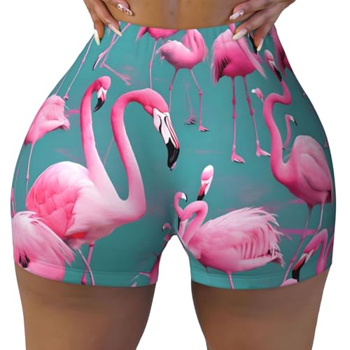 A Flock of Flamingos Pattern Sports Shorts, high Elastic Slim Fitness Pants, Suitable for Yoga/Leisure/Daily wear