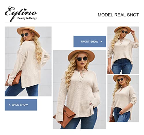 Image of Eytino Womens Plus Size Sweaters Casual Long Sleeve Loose V Neck Button Henley Tops Pullover Knit Jumpers,(1X-5X)