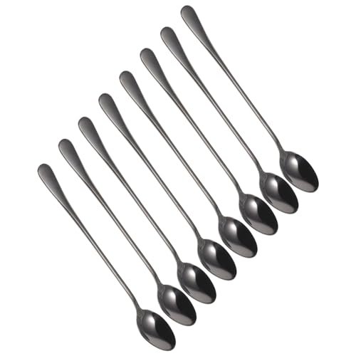 KOCKSHION 8 Piezas helado largo chaquetas manejar conmovedor objetivo cucharillas ice cream scoop cucharilla negro cucharas cuchara para cafe Cuchara de té con leche Acero inoxidable Black