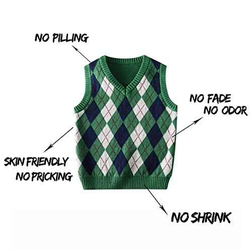 Image of Boys Sweater Vest V Neck Argyle Sleeveless Uniform Knit Plaid Kids Clothes