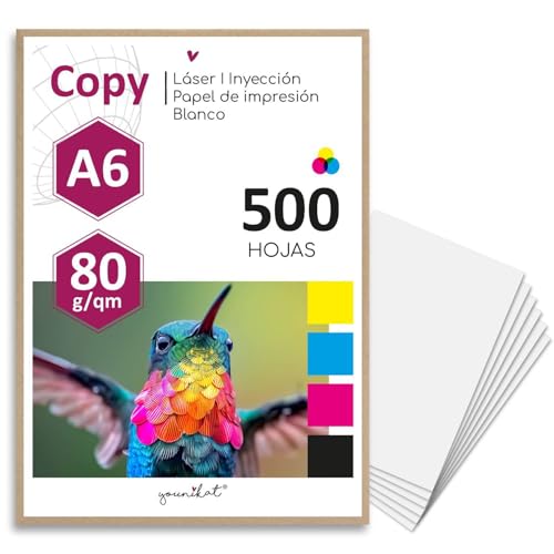 Younikat I 500 hojas en blanco 80 g/m² de papel blanco I Papel para fotocopiadora I Tamaño DIN A6 I dv1310