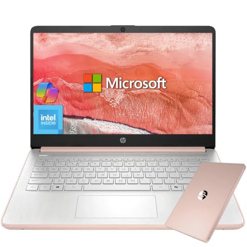 Image of HP 14 inch HD Student Business Laptop, Intel N150, 4GB RAM, 192GB Storage | (128GB UFS + 64GB SD Card), 720p Webcam, Slim Design, Copilot AI, Webcam, WiFi 6, 1 Year Office 365, Win 11, Rose Gold