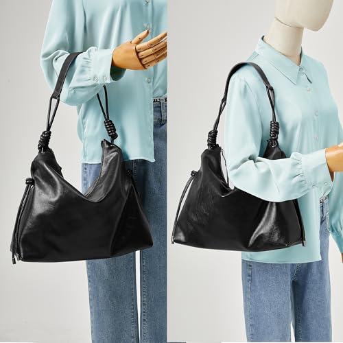 Image of Soft Hobo Bag for Women Large Capacity Travel Designer Shoulder Purse with Knotted Adjustable Strap