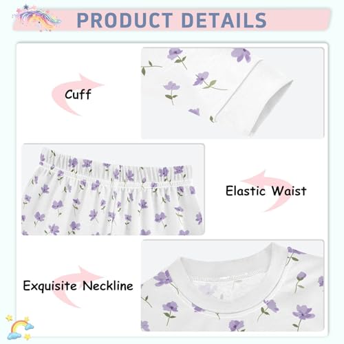 Cartoon Pajamas Set Flower Purple Pattern Floral Long Sleeve PJs Cotton Jammies Sleepwear Top and Pants4