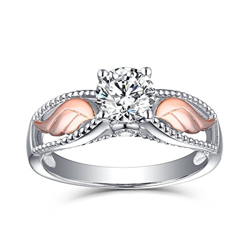 925 Sterling Silver Angel Wings Colored Ring Plated with Rose Gold Wing Finger Cubic Zirconia Promise Ring CZ Classic Eternal Engagement Wedding Jewelry-Making-Patterns2