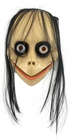 Adult Momo Mask, Horror Momo Mask with Long Hair, Halloween Scared