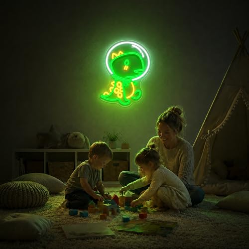 Image of Neon Sign - JGHTURIE Dinosaur Neon Signs for Wall Decor, Dinosaur Green Light up LED Sign for Room Decor, Bedroom, Bar, Man Cave, USB Powered