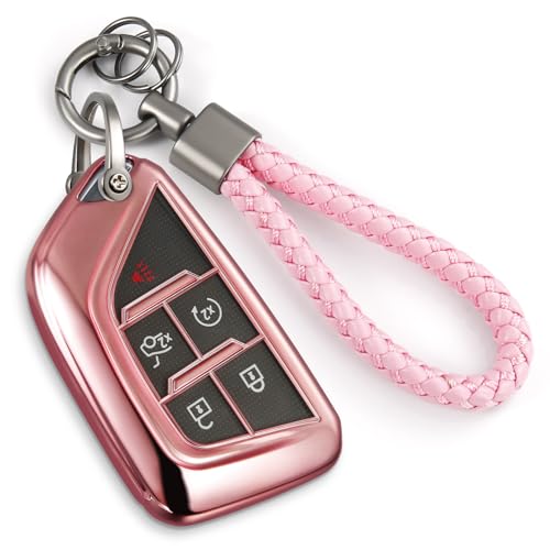 Image of Key Fob Cover for Cadillac, Pink PU Braided Loop
