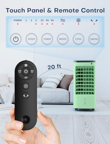 Image of Swamp Cooler Air Conditioner, 3-IN-1 Evaporative Air Cooler w / 4 Modes & 3 Speeds, 12H Timer & Remote & Dual Water Tank, 65 Oscillating Air Conditioner Portable for Room Bedroom Home