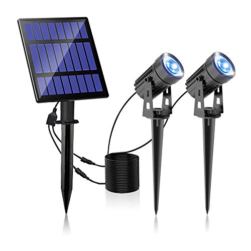 T-SUNRISE IP65 - Lámpara solar exterior para exterior, foco solar exterior, luz LED exterior para árbol, patio, patio, jardín azul, juego de 2