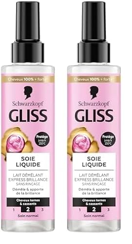 Schwarzkopf - GLISS - Lait Démêlant Express - Soie Liquide - Brillance - Protège jusqu'à 230°C - Démêle & Apporte de la Brillance - Cheveux Ternes & Cassants - Soin Normal - Sans Rinçage - 200ml