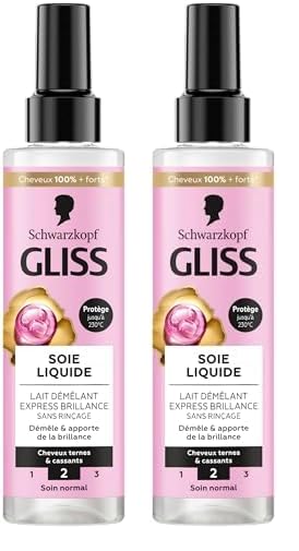 Schwarzkopf - GLISS - Lait Démêlant Express - Soie Liquide - Brillance - Protège jusqu'à 230°C - Démêle & Apporte de la Brillance - Cheveux Ternes &...