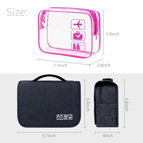 Image of Lcsmaokin Large Capacity Toiletry Bag Travel Bag with Hanging Hook for Men and Women Waterproof Travel Cosmetic Bag Bathroom Bag,with TSA Approved Zippers Clear Travel Makeup Bag Carry-on