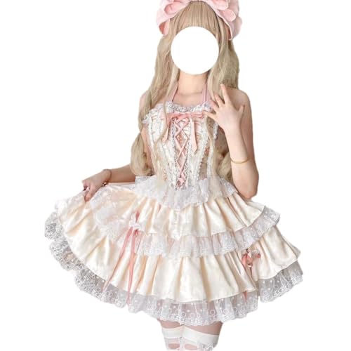 Prom Dresses for Women Sweet Lace Flared Ruffle Cosplay Lolita Cocktail Dresses Cute Bow Sleeveless Short Summer Dress