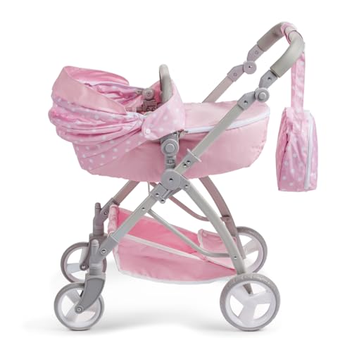 JC Toys Faltbarer Puppenwagen bis zu 45 cm, Korb, Verdeck, Buggy, Verstellbarer Lenker, abnehmbare Babywanne, ideal zum Spielen und Spazieren, Rosa, entworfen von Berenguer Boutique, ab 3 Jahren – Bild 6