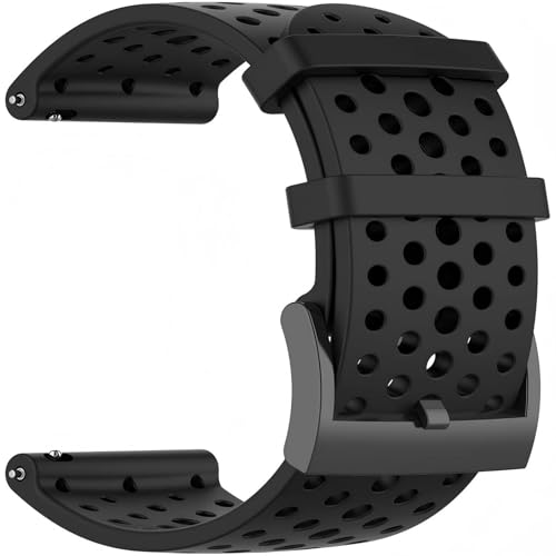 Image of INF Black Silicone Replacement Watch Strap 24mm - Compatible with Suunto 7/9/9 Baro/D5/Spartan Sport/Wrist HR & Fossil Nate/Q, Water-Resistant Sporty Strap with Air Holes for Comfort & Ventilation
