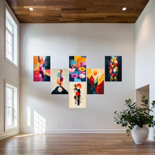 Image of SiddArtify Abstract Geometric Wall Art Prints Set - Modern Colorful Poster Decor for Living Room Bedroom Office - 8x12 inch Board Pack of 6