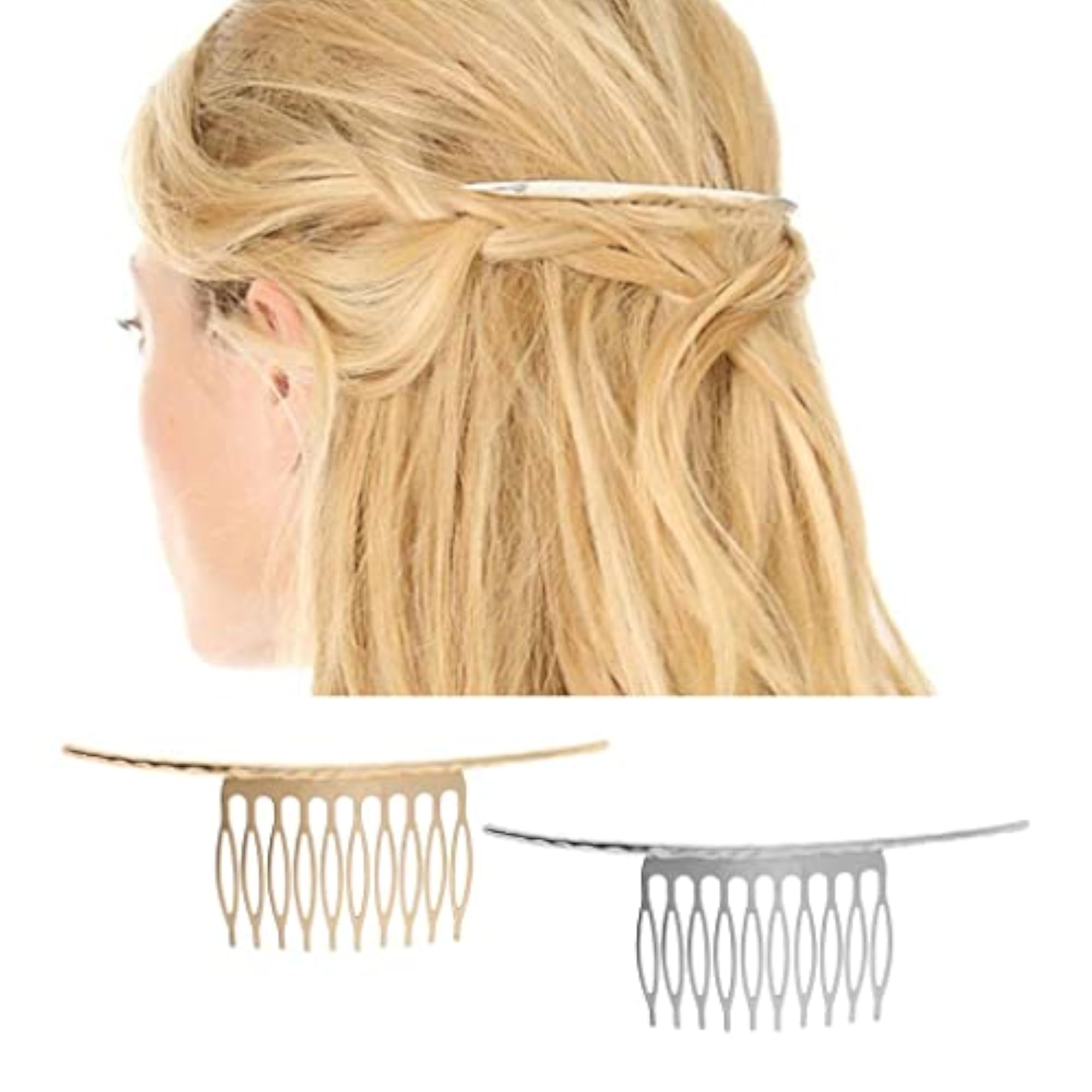 2x Retro Blank Metal Hair Comb Clips for Wedding