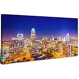 Charlotte City Wall Art North Carolina Skyline Wall Decor for Office Living Room Night View Cityscape Canvas Prints Poster Modern Skyscraper Building Landscape Artwork Home Decoration 20x40'