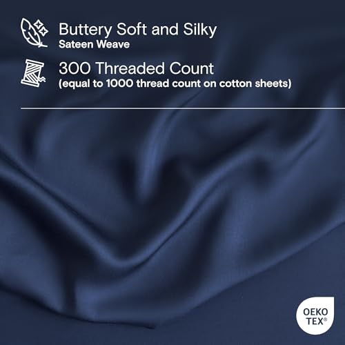 Image of DOZ Sheet Set, 100% Viscose derived from Bamboo, Organically Grown, Buttery Soft, Cooling Sheets, High GSM, Deep Pockets - 4 Piece - 2 Pillowcases 1 Fitted 1 Top Sheet (Sapphire, King)