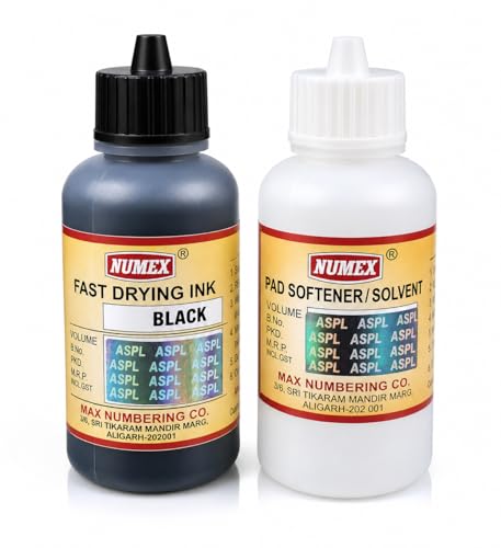 Image of NUMEX Gold Black Ink & Pad Softener Set | Quick Dry, Industrial Ink with Softener for Smooth Pad Maintenance (100ml) Black