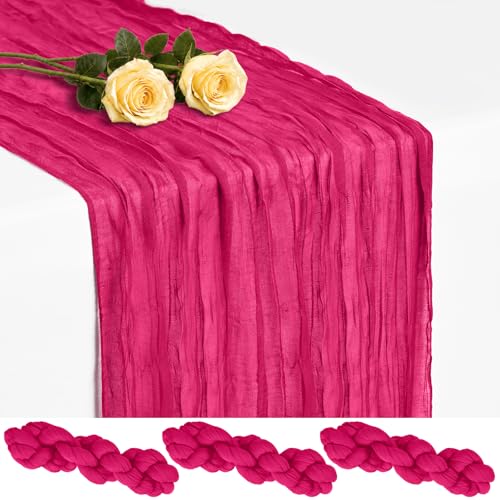 Showgeous 3 Pack Hot Pink Cheesecloth Table Runner, 17 x 108 Inches