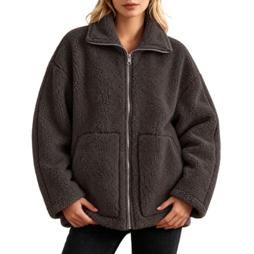 Fuzzy Fleece Jacket Women Full Zip Collar Neck Winter Sherpa Warm Coats - image 4