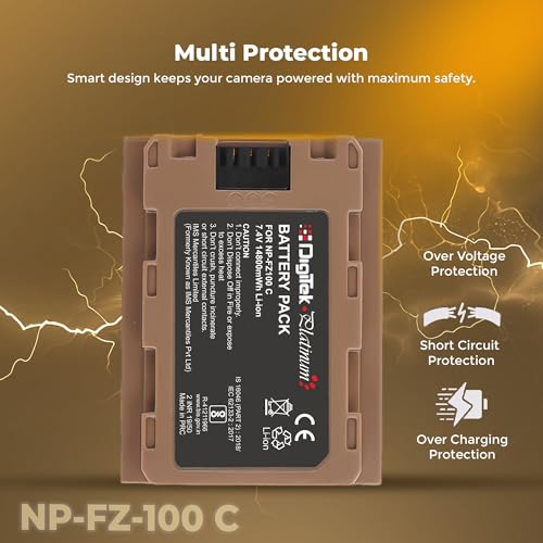 Image of Digitek Platinum NP-FZ100C Combo Extra Power Li-Ion Camera Battery with Type-C Quick Charging, 14800mWh High Capacity, No Memory Effect, Compatible with Sony Alpha Cameras