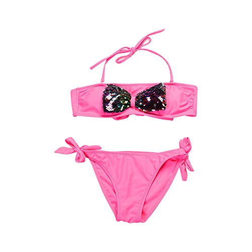 milkcha Baby Swimsuit Girl,Infant Kid Girls Solid Paillette Bow Print Swimwear Swimsuit Bikini Sets