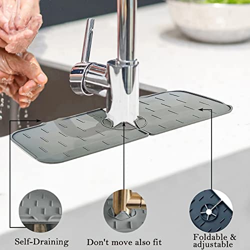 Kitchen Sink Splash Guard - Silicone Faucet Handle Drip Catcher Tray Mat, Dish Soap Dispenser And Sponge Holder Mat Behind Faucet, Rying Mat For Kitchen Counter & Bathroom Kitchen Sink Guard(Grey) #TOP2