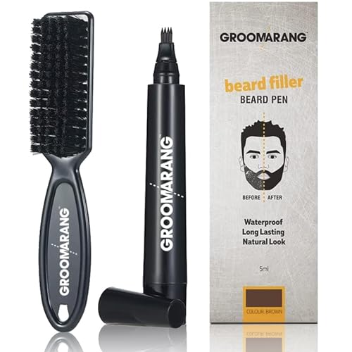 PRMGLOBAL Beard Pen Filler for Men - Barber Styling Grooming Pencil with Brush - Waterproof Proof, Sweat Proof, Long Lasting - Cover Beard and Scalp Patches – Light Brown