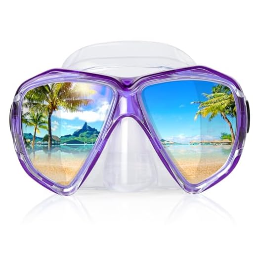 Snorkel Diving Mask Panoramic HD Swim Mask, Anti-Fog Scuba Diving Goggles,Tempered Glass Dive Mask Adult Youth Swim Goggles with Nose Cover for Diving, Snorkeling, Swimming (Clear Purple)