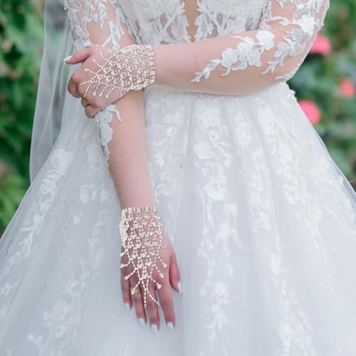 Rhinestone Hand Jewelry Silver Wedding Hand Chain Ring Bracelet for Women, Rhinestone Ring Bracelets Crystal Hand Chain, Silver Finger Rings Bracelet Sparkly Full Hand Harness4