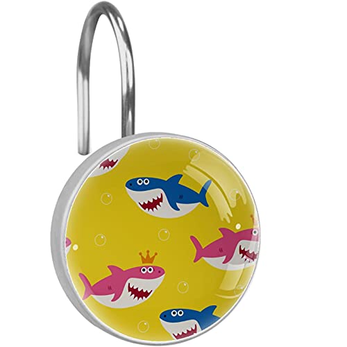 Siebzeh Cartoon Crown Shark 12PCS Shower Curtain Hooks Metal Resin Hooks Anti Rust Glass Stainless Steel Hooks for Bathroom Baby Room Living Room Home Decor