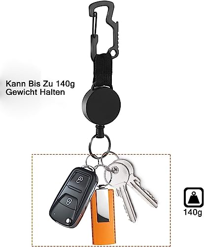 Schlüsselanhänger Ausziehbar, Einziehbarer SchlüSselband mit Multitool Karabiner, Ausweishalter JoJo mit Ausziehbar Stahlseilbis zu 63 cm, Schlüsselkette Schwarz 2 Stücke