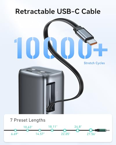 Image of MOKiN Portable Charger 10000mAh, 45W PD Power Bank with Built-in Retractable USB-C Cable, Smart Display Battery Pack, Airline Travel Compliant Charger for iPhone 17 /16 /15, Samsung Galaxy, iPad & More